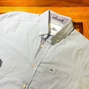 Lacoste mens M Medium 38 green checkered plaid oxford slim fit shirt EUC